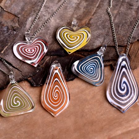 Glass Lampwork Spiral Glass Pendant for Necklace 6 Pieces